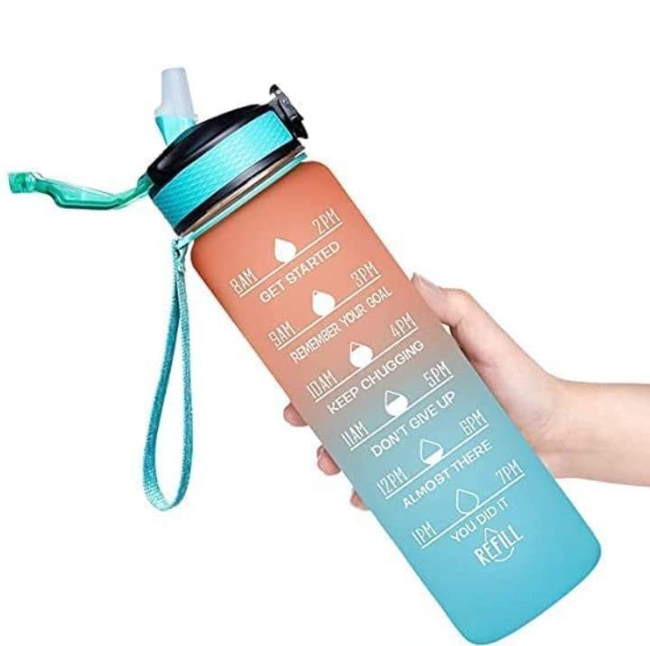 Silicone Water Bottle, 1 Litre Motivational Time Marker, Leak Proof Durable BPA-Free Non=Toxic Water Bottle