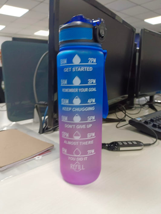Silicone Water Bottle, 1 Litre Motivational Time Marker, Leak Proof Durable BPA-Free Non=Toxic Water Bottle