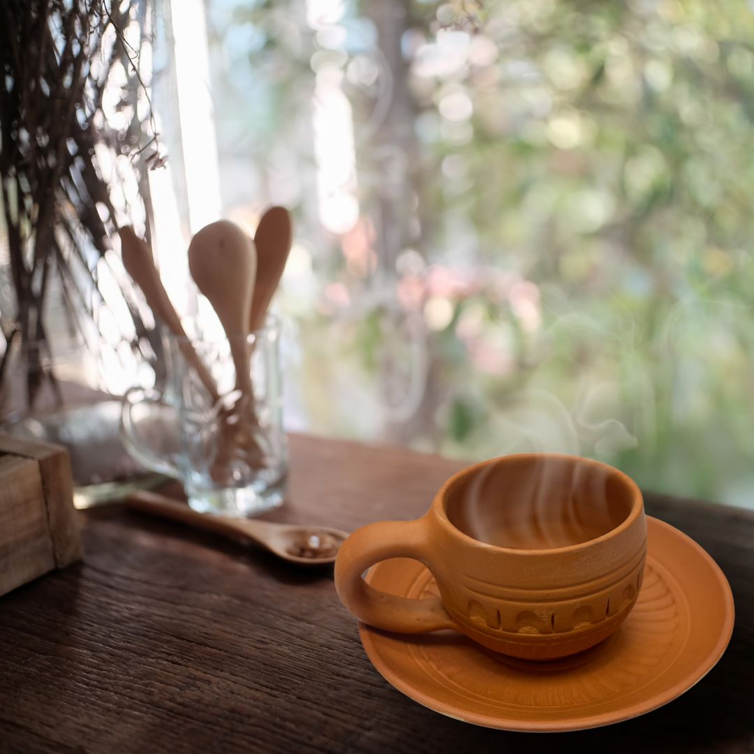 Clay Tea Cup & Plate Set (Set of 6)