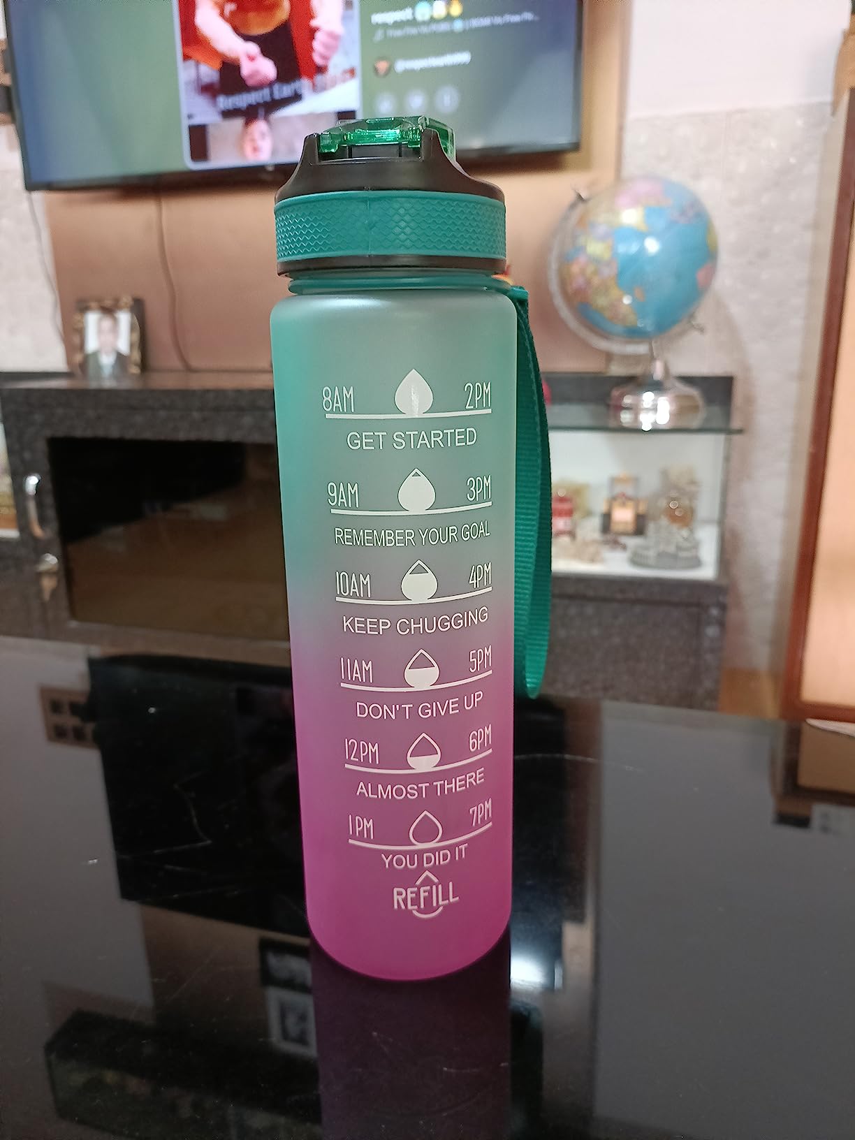 Silicone Water Bottle, 1 Litre Motivational Time Marker, Leak Proof Durable BPA-Free Non=Toxic Water Bottle