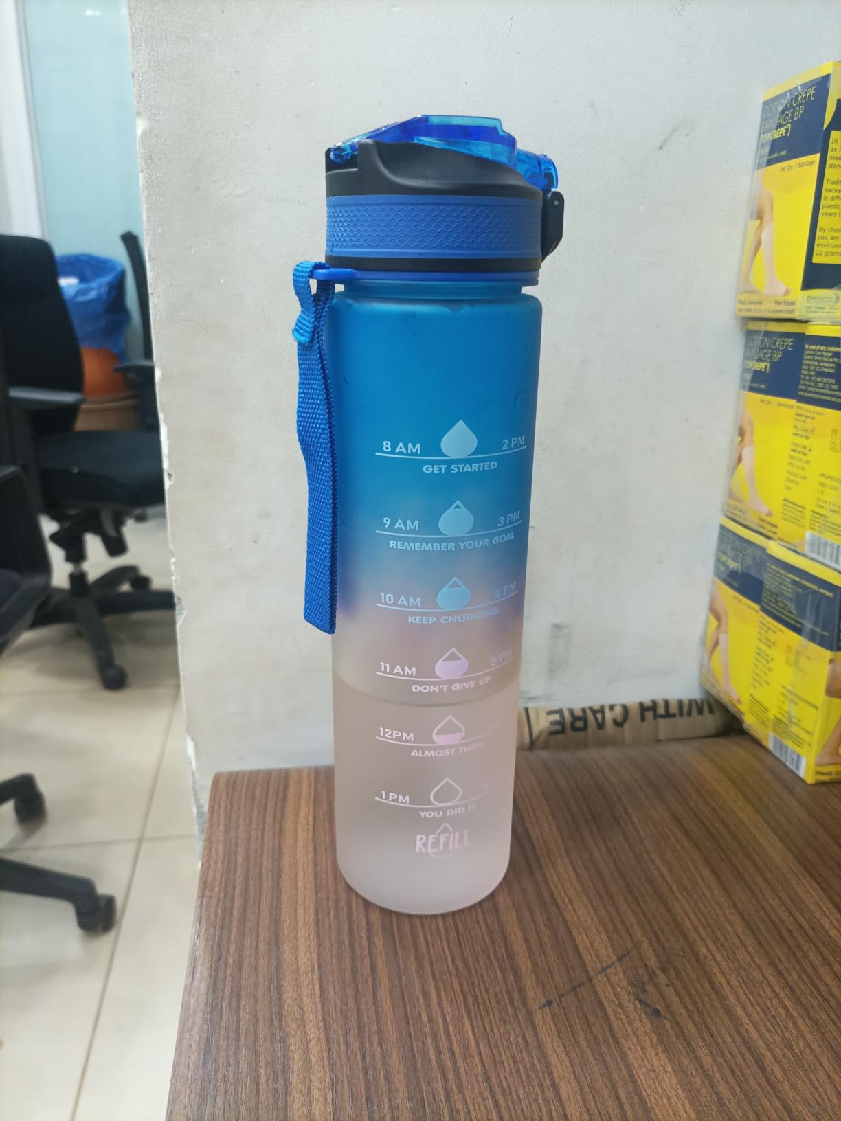 Silicone Water Bottle, 1 Litre Motivational Time Marker, Leak Proof Durable BPA-Free Non=Toxic Water Bottle