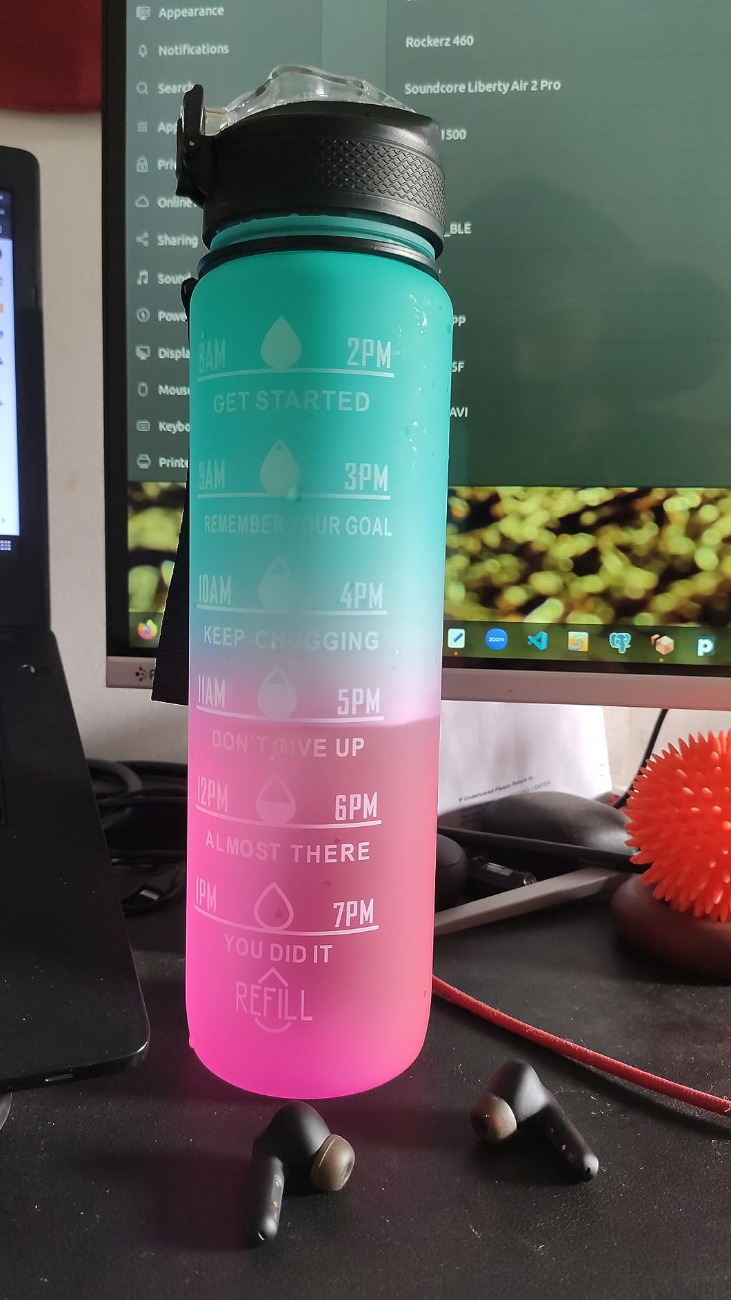 Silicone Water Bottle, 1 Litre Motivational Time Marker, Leak Proof Durable BPA-Free Non=Toxic Water Bottle