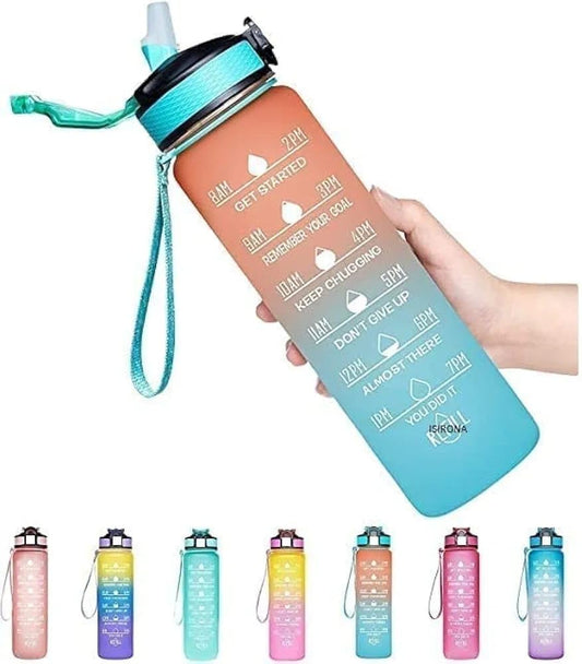Silicone Water Bottle, 1 Litre Motivational Time Marker, Leak Proof Durable BPA-Free Non=Toxic Water Bottle