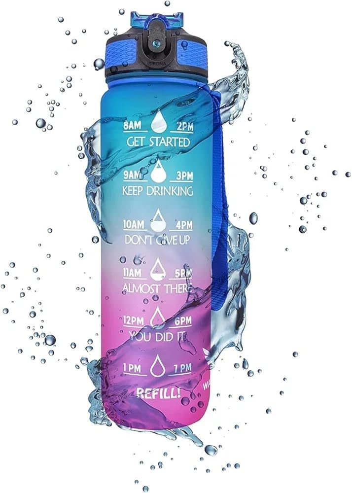 Silicone Water Bottle, 1 Litre Motivational Time Marker, Leak Proof Durable BPA-Free Non=Toxic Water Bottle